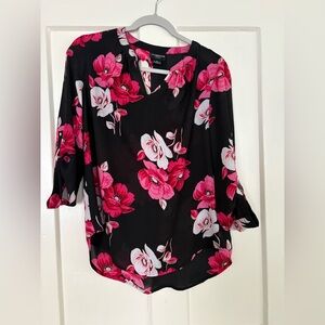 Liz Claiborne Pink and White 3/4 Sleeve Blouse